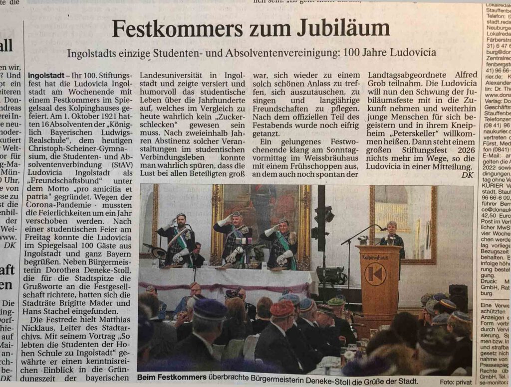 Bericht über das Stiftungsfest aus dem Donaukurier